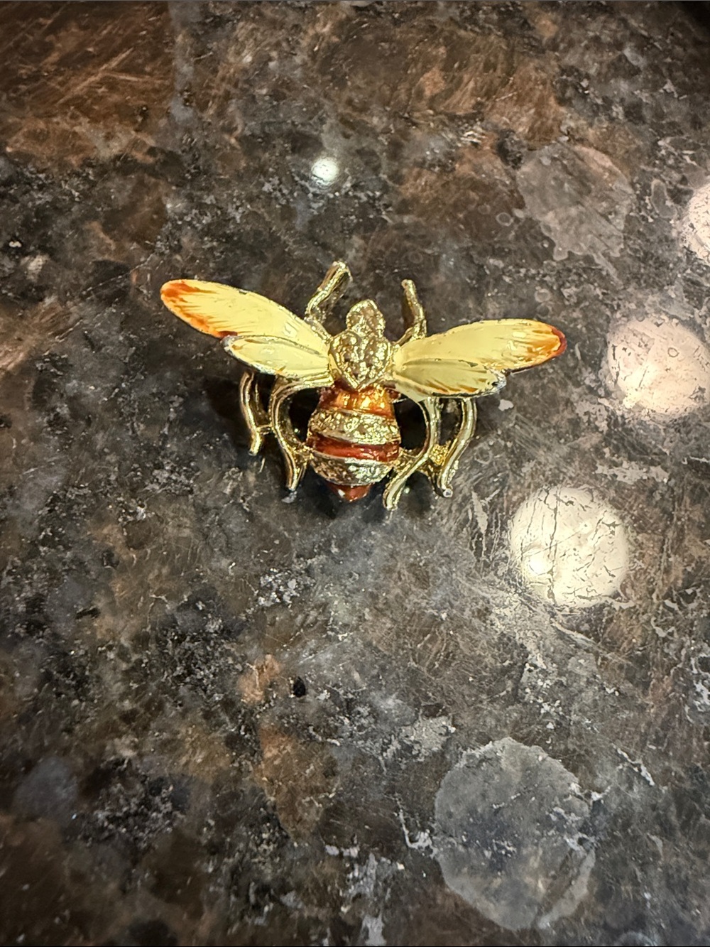 Vintage Enamel Gold and Orange Bee Brooch - Women's Jewelry